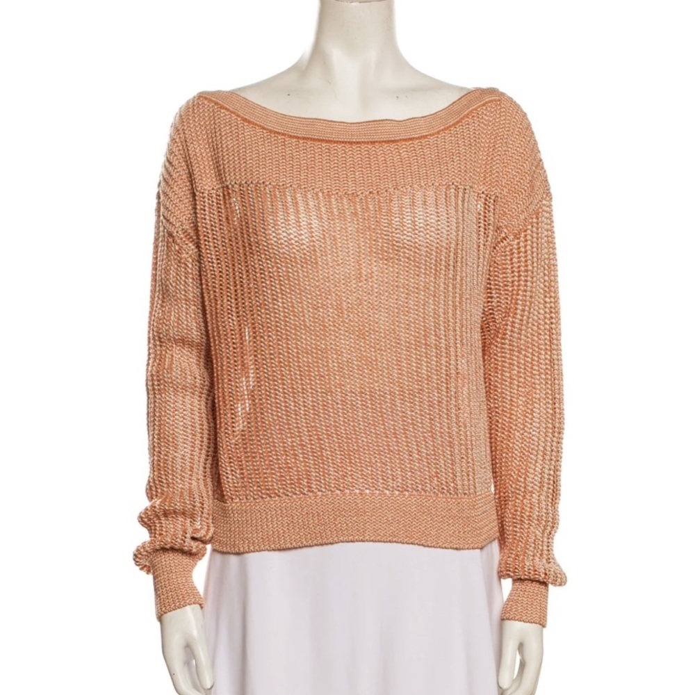 Intermix Womens Rib Knit Terracotta Orange Sweater Size M Boat Neck Pullover EUC